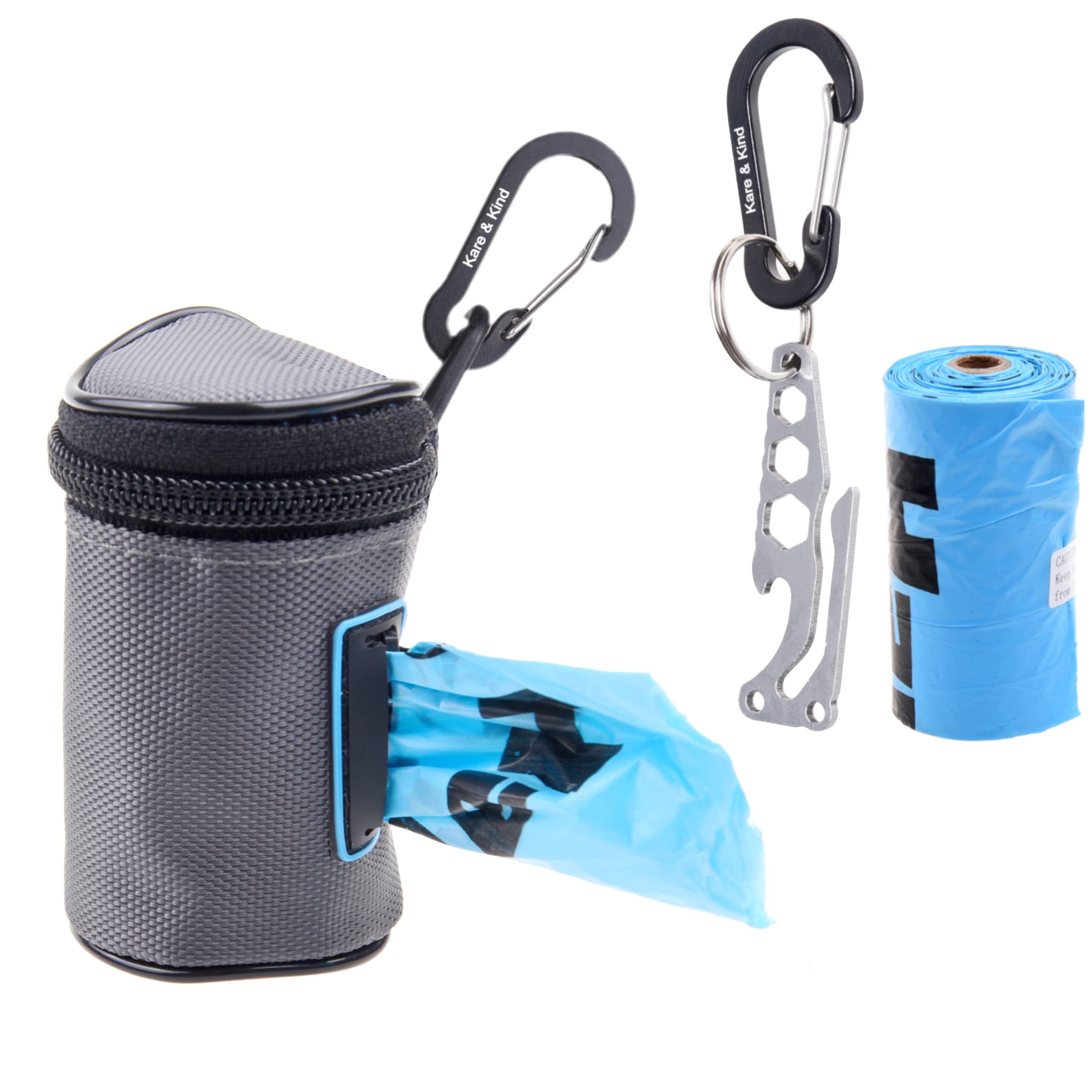 Kare & Kind Pet Waste Bag Dispenser with Dog Poop Holder- Clip On Zippered Poop Bag Holder - Also Includes Pet Waste Bags, Carabiner- Attaches to Leash, Belt, Harness,Collar, Stroller, Backpack