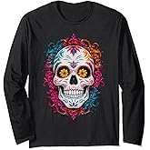 Halloween Sugar Skull Dia De Los Muertos Calavera Long Sleeve T-Shirt