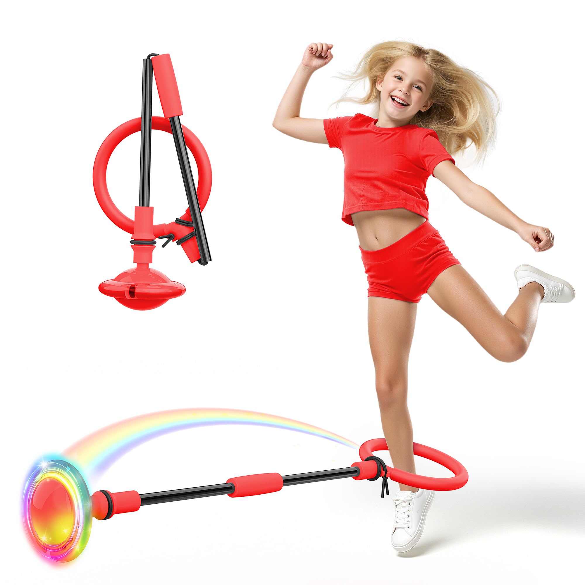 Photo 1 of Ankle Skip Ball for Kids, Foldable Colorful Light Flash Wheel Skip Ball for Adults, Indoor Outdoor Game Toys for Kids Girls Boys, Gift for Girls, Boys Ages 5 6 7 8 9 10 11 12 Years Old- Red