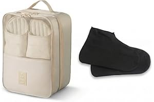 IFYON Women's Shoe Storage Bag (Ivory), Holds 2 Pairs of Shoes; Includes 1 Pair Silicone Rain Shoe Covers for Convenient Trav