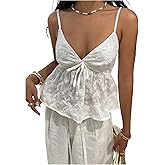 Verdusa Women's Boho Eyelet Camisole Tops Beach Vacation Backless Peplum Tops