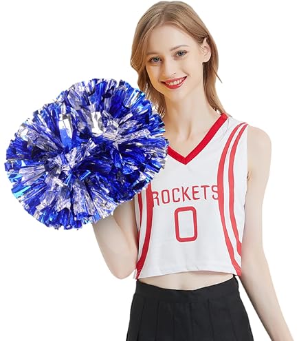Lot De 2 Pompons Holographiques à Pois Argentés - Pour Cheerleading, Encouragements Sportifs, Fêtes - Poignée Confortable 7,5 Cm
