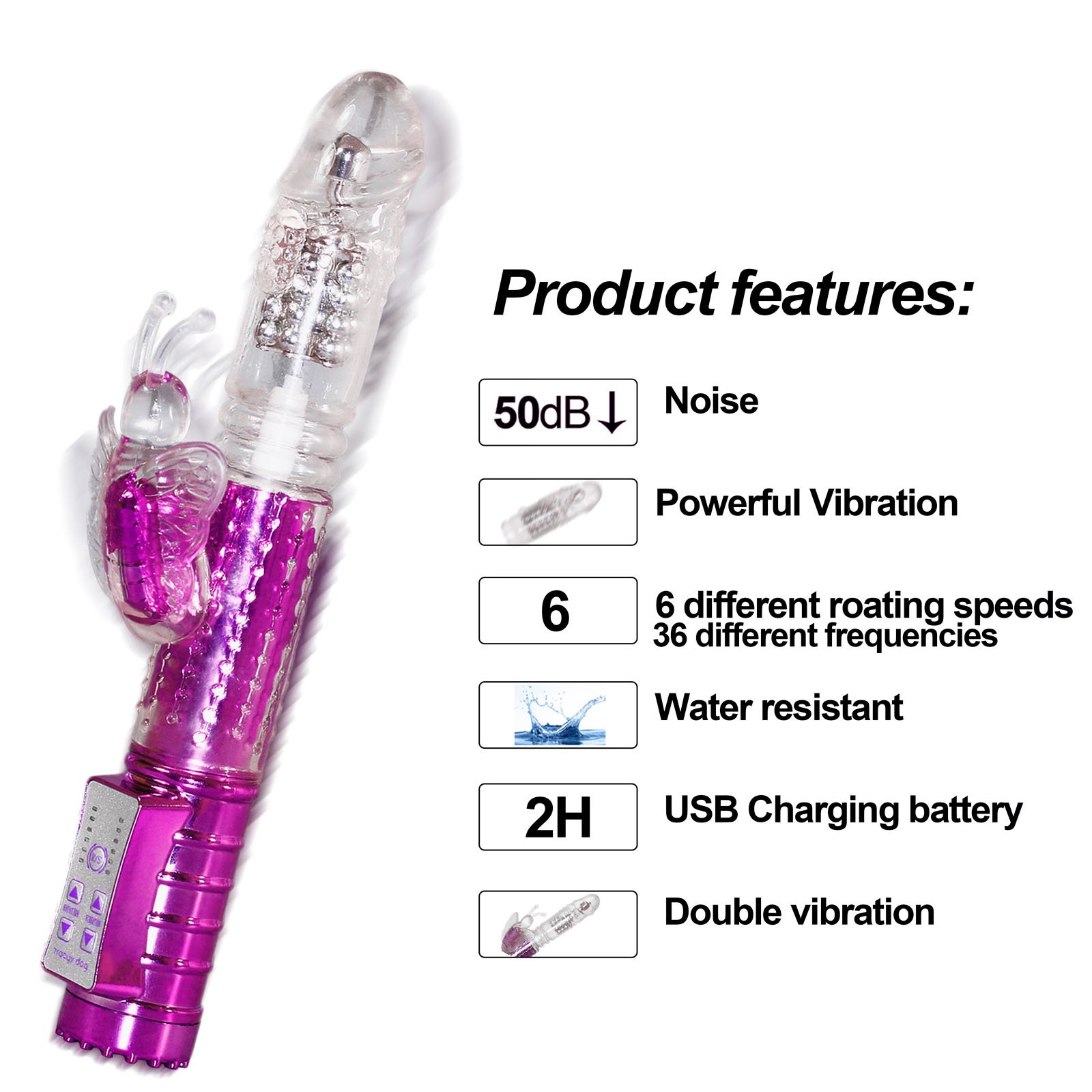 G Spot Rabbit Vibrator Rechargeable Clitoris Stimulator Sex Toys with 360 Degree Rainbow Rotating Beads for Couples