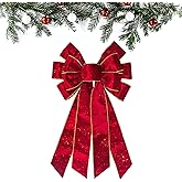 ABTOLS Large Christmas Red Bow for Wreath, Red Velvet Wreath Bows for Front Door, Glitter Decorative Wreath Bow Vintage Wreath Bows Christmas Bows for Indoor Outdoor Xmas Decoration