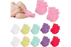 Toulite 12 Pairs Preemie Newborn Baby Ankle Socks Ruffle Turn Cuff Cotton Non-slip Warm Socks for Girls and Boys Infant