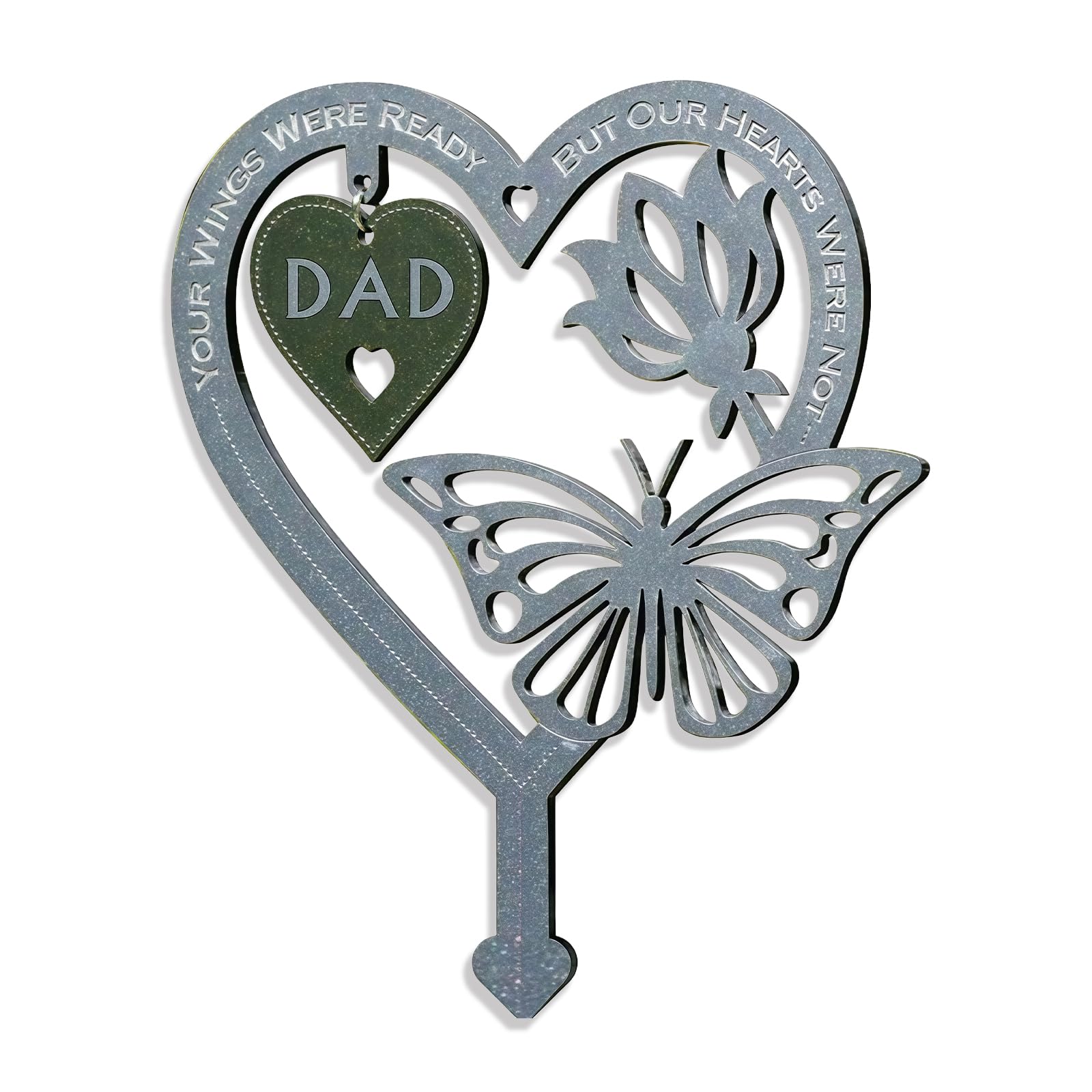 Garden Memorial Plaque for Dad Garden Stakes Grave Markers Cemetery Weatherproof Inserted Yard Sign Heart Shaped With Butterfly Flower Ornament Memorial Plaques and Garden Signs Present