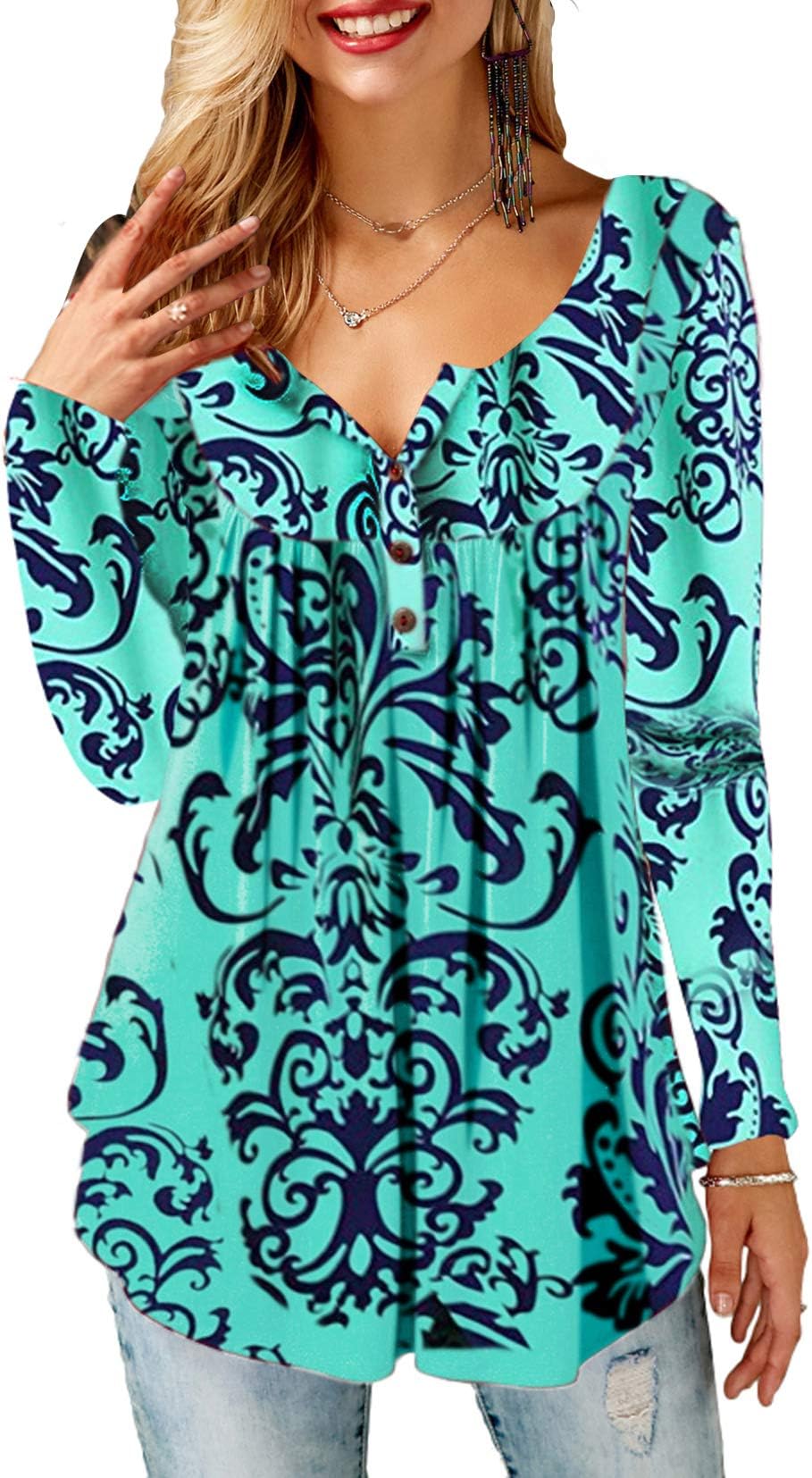 Aokosor Ladies Tops Long Sleeved Round Neck Tunic Tops