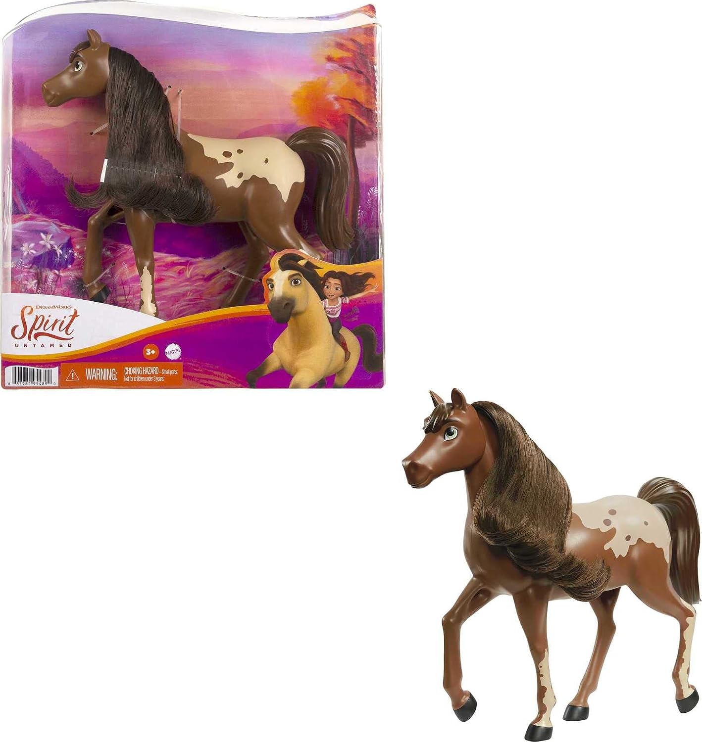 Mattel Spirit Untamed Herd Horse (Approx. 8-in), Moving Head, Chestnut Pinto with Long Black Mane & Playful Stance