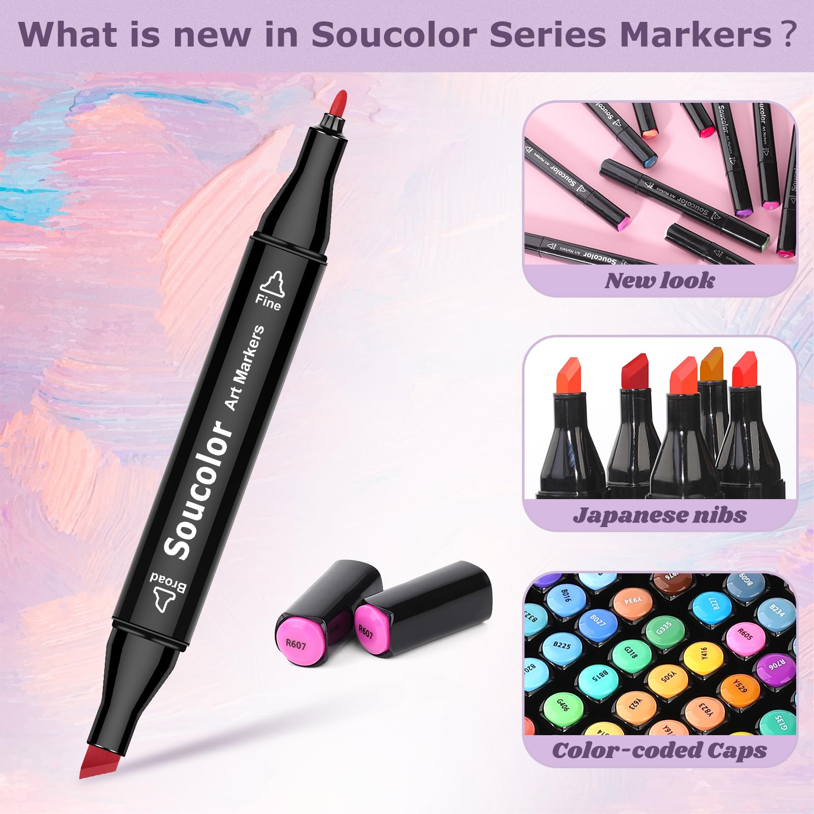 Soucolor Alcohol Markers, 131 Dual Tip Permanent Artist Art Markers for Adult Coloring, Sketching and Illustrations, with Case for Easy Storage, Alcohol Based Markers for Book Painting and Card Making