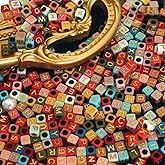 HERZWILD 1000pcs Square Alphabet Beads Acrylic 6 * 6mm Letters Beads Colorful (A-Z) Cube Bead Gold Letter for Jewellery Crafts Friendship Bracelets Making(6 * 6 Colorful Gold)