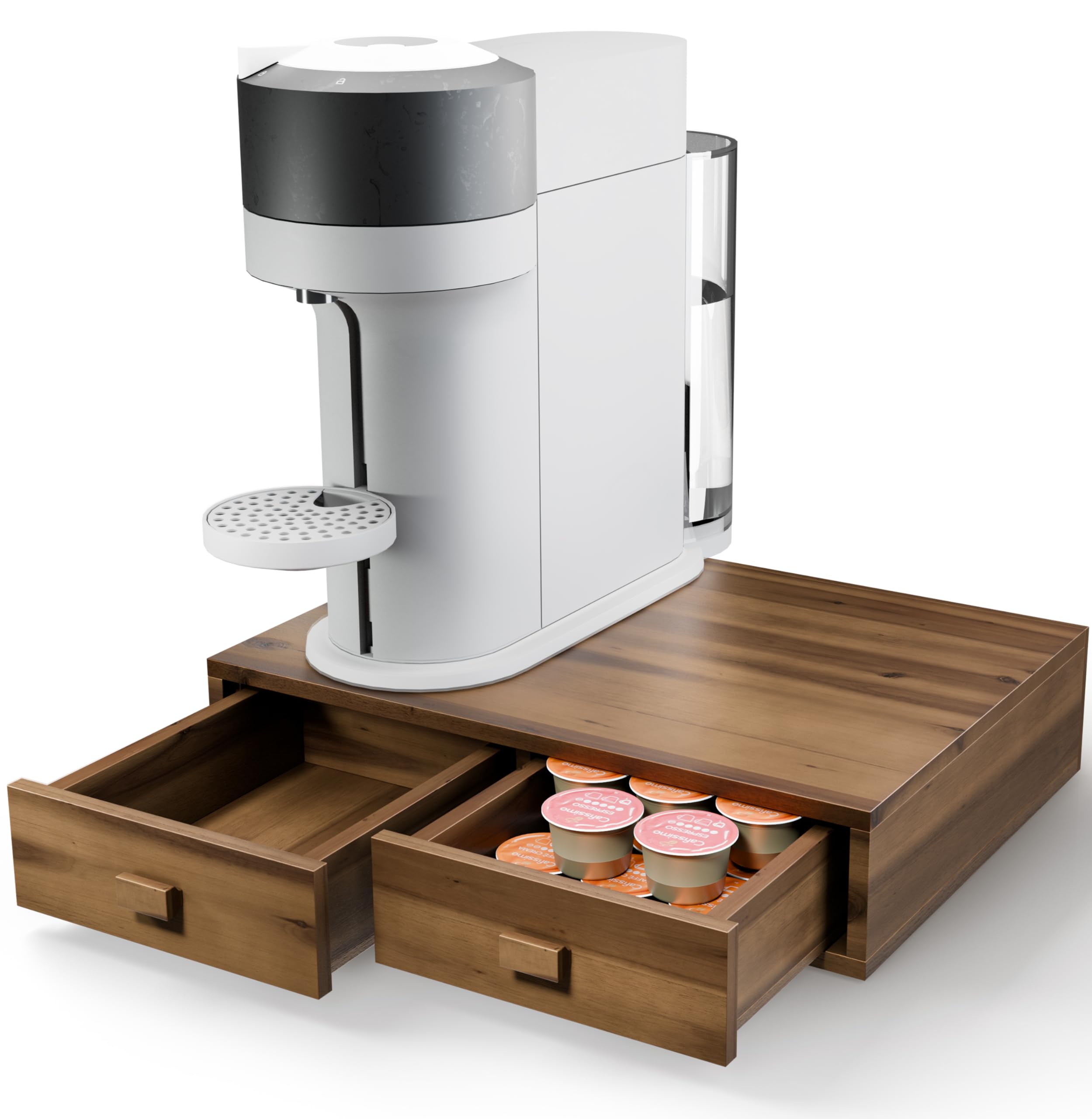 Photo 1 of Tinamo Acacia Wood Coffee Pod Storage Drawer for K-cup Holder, Coffee Pod Drawer for Nespresso Pods Holder - Coffee Pod Holder with Drawers, Coffee Station Organizer for K Pod Holder (Walnut color)