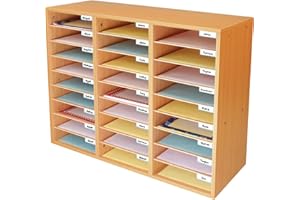 Really Good Stuff Classroom Oak Mail Center - 27 Slots - 32" W x 12" D x 23½" H | Office Mailboxes, Mail Sorter, Organizer, Mailbox for Students, Teachers