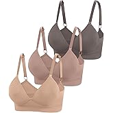 Eleplus 3 Pieces Deep V Wireless Bras for Women Seamless Comfy Bralettes Lightly Lined Multicolors Pack