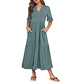 ANRABESS Womens Summer Maxi Dresses Casual Ruffle Short Sleeve V Neck Flowy Tiered 2026 Spring T Shirts Beach Boho Dress
