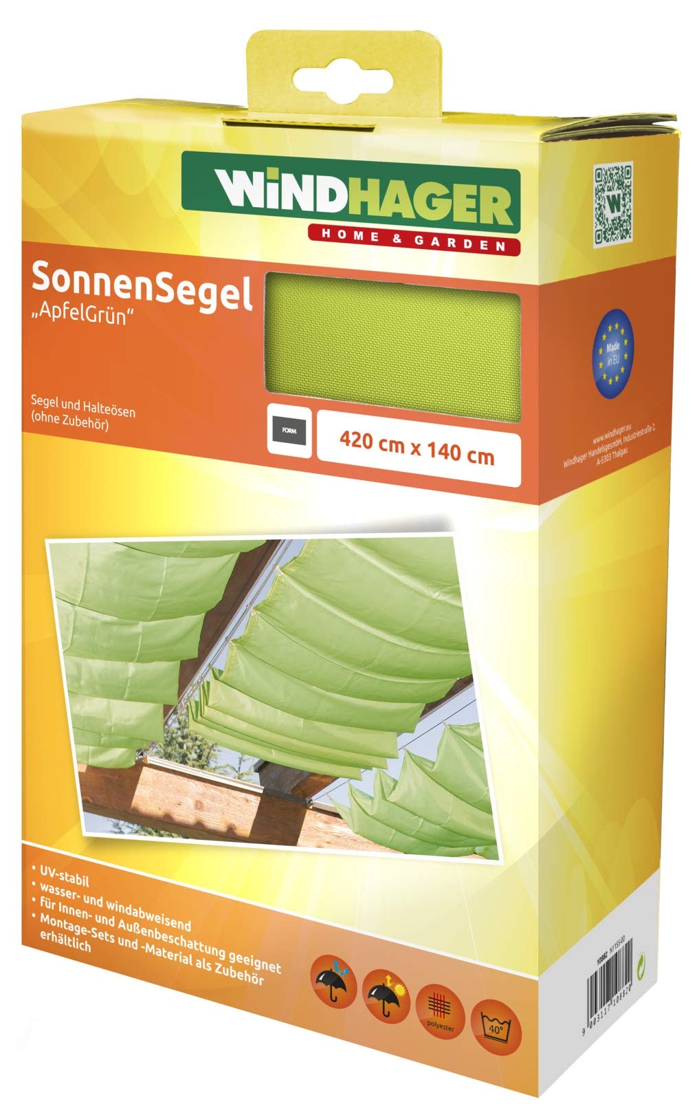 Windhager 10882 rope-pull sun sail 420 x 140 cm, apple green