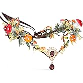 MOSTORY Handmade Woodland Mushroom Crown Flower Headpiece Elf Headband Fairy Tiara for Women s Renaissance Halloween Christmas Cosplay Accessory Orange