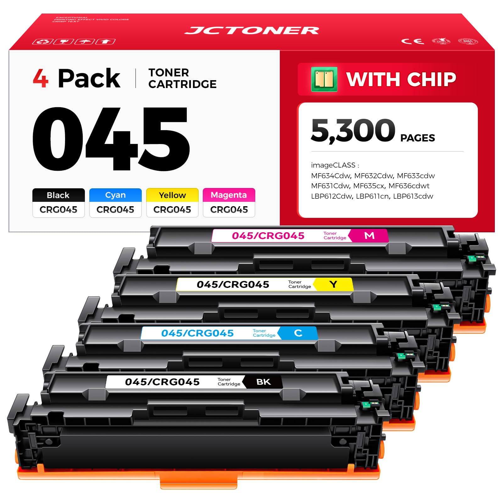 Photo 1 of 045 Toner Cartridge Set 4-Pack Replacement for Canon 045 CRG-045 045H Toner Compatible with Canon Color imageCLASS MF634Cdw MF632Cdw LBP612Cdw Printer Ink MF634 MF632 LBP612 Black Cyan Yellow Magenta