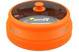 Ezy Active Collapsible Microwave Cover for Food - Silicone and Glass Splatter Guard Lid for 6-12 inch Plates & Bowls, Dishwasher Safe, Heat Resistant, BPA-Free, Orange