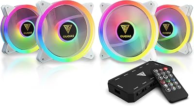 GAMDIAS AEOLUS M2 120mm ARGB PC Case Fan 4 Pack White Motherboard Sync Remote