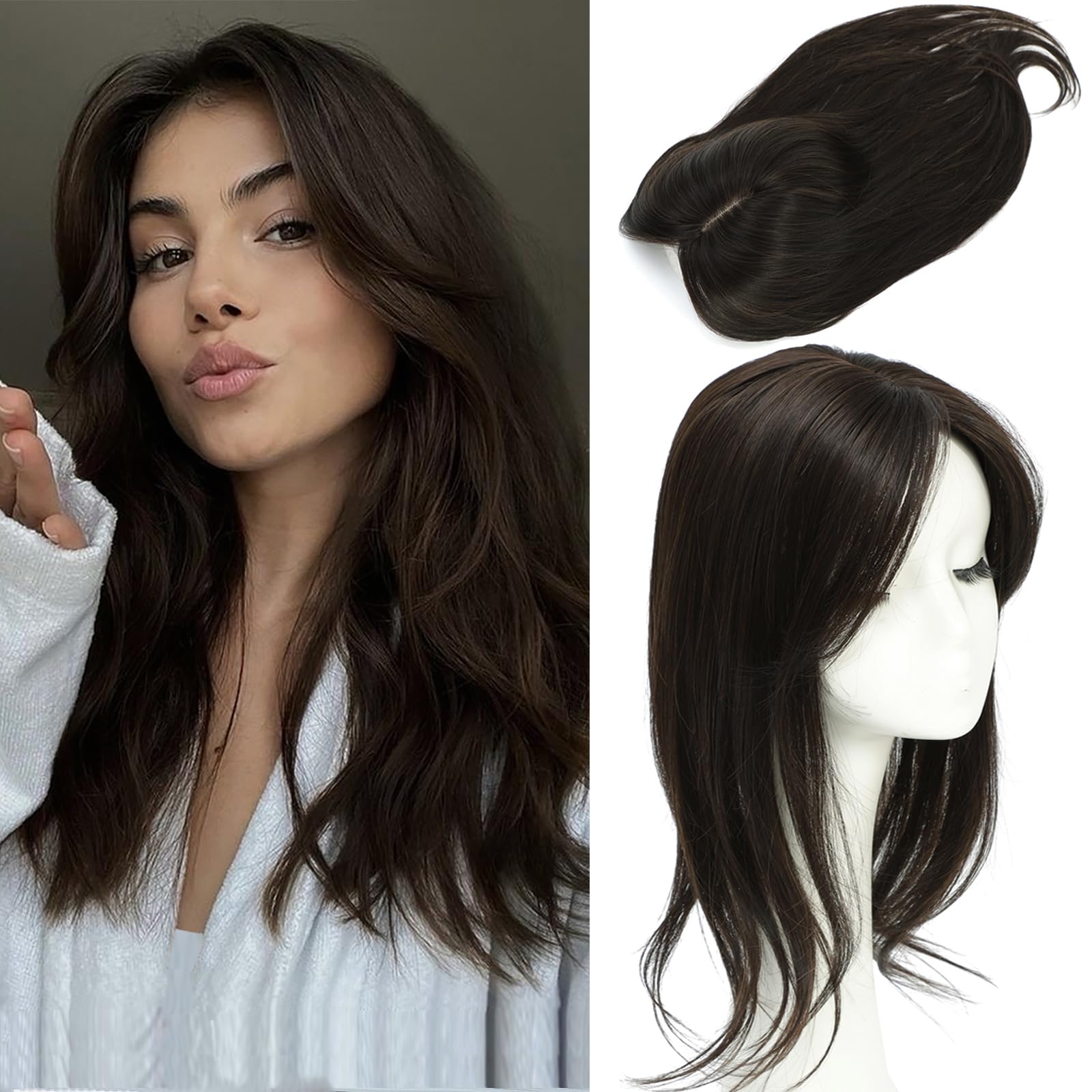 Hair Topper for Women 18inch Hairtoppers for Thinninghair Chocolate Brown Clip in Fringe 5x5.5inch Hair Pieces for Women with Thinning Hair โ image 1