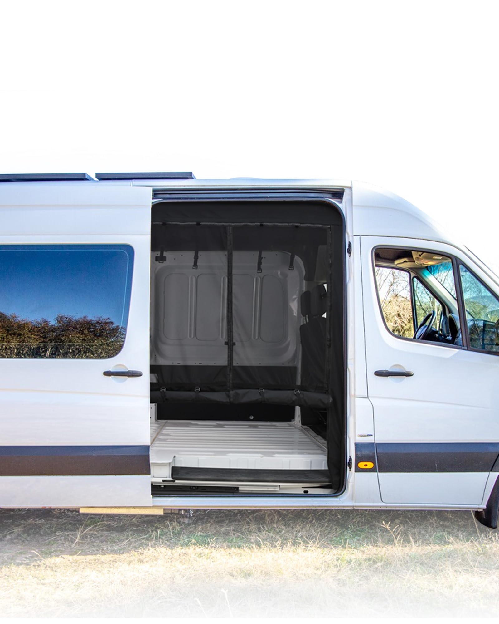 Photo 1 of Vanhoxcci Van Bug Screen with Privacy Panel Fit for Ford Transit 150 250 350 2015-2025 High Roof Rear Door Mosquito Net Campervans Flyscreen Mesh, Center Magnetic Closure