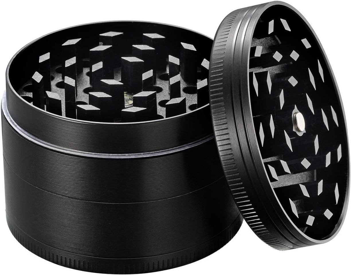Spice Herb Grinder, TINGAU 4 Piece 2 Inches Kitchen Spice Dry Herb Grinder with Pollen Catcher, Razor-Sharp Teeth, Zinc Alloy Material Made