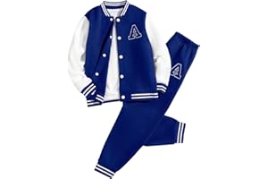 Cakaner Boys Color Block Button Down Shirt and Jogger Pants Button Up Sweatsuits Sets (Size: 5-12T)
