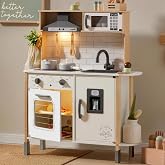 Tiny Land Play Kitchen for Kids &ndash; Real Lights, Sounds &amp; Adjustable Height | Wooden Chef Pretend Play Set, 18 Pcs Toy Food &amp; Cookware Accessories, Ideal Gift for Toddlers