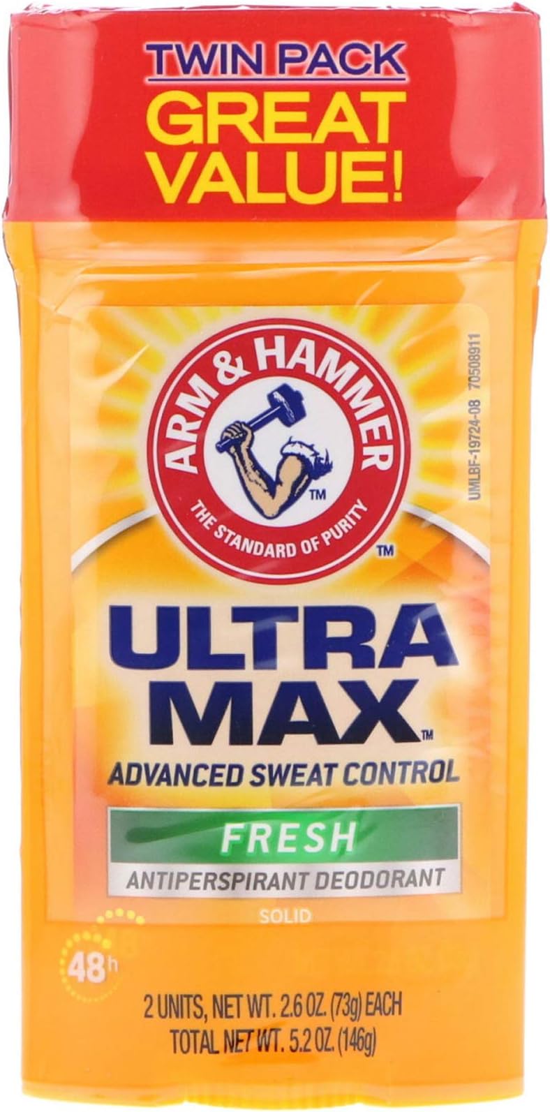 Arm & Hammer Ultra Max Fresh Solid Antiperspirant Deodorant 2.6 Oz Twin Pack
