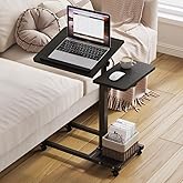 Laptop Desk Stand for Bed Portable Desk Overbed Bedside Mobile Laptop Table Rolling Foldable Table Adjustable Height with Locked Wheels &amp; Mouse Pad for Office Sofa (Dekuwood Black)