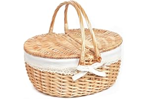 Hap Tim Wicker Picnic Basket for 2 with Lid - Unique Gifts Ideas for Couple, Engagement, Wedding, Bridal Shower, Family, Christmas - White Elephant Gifts for Adults(Y2408-B1)