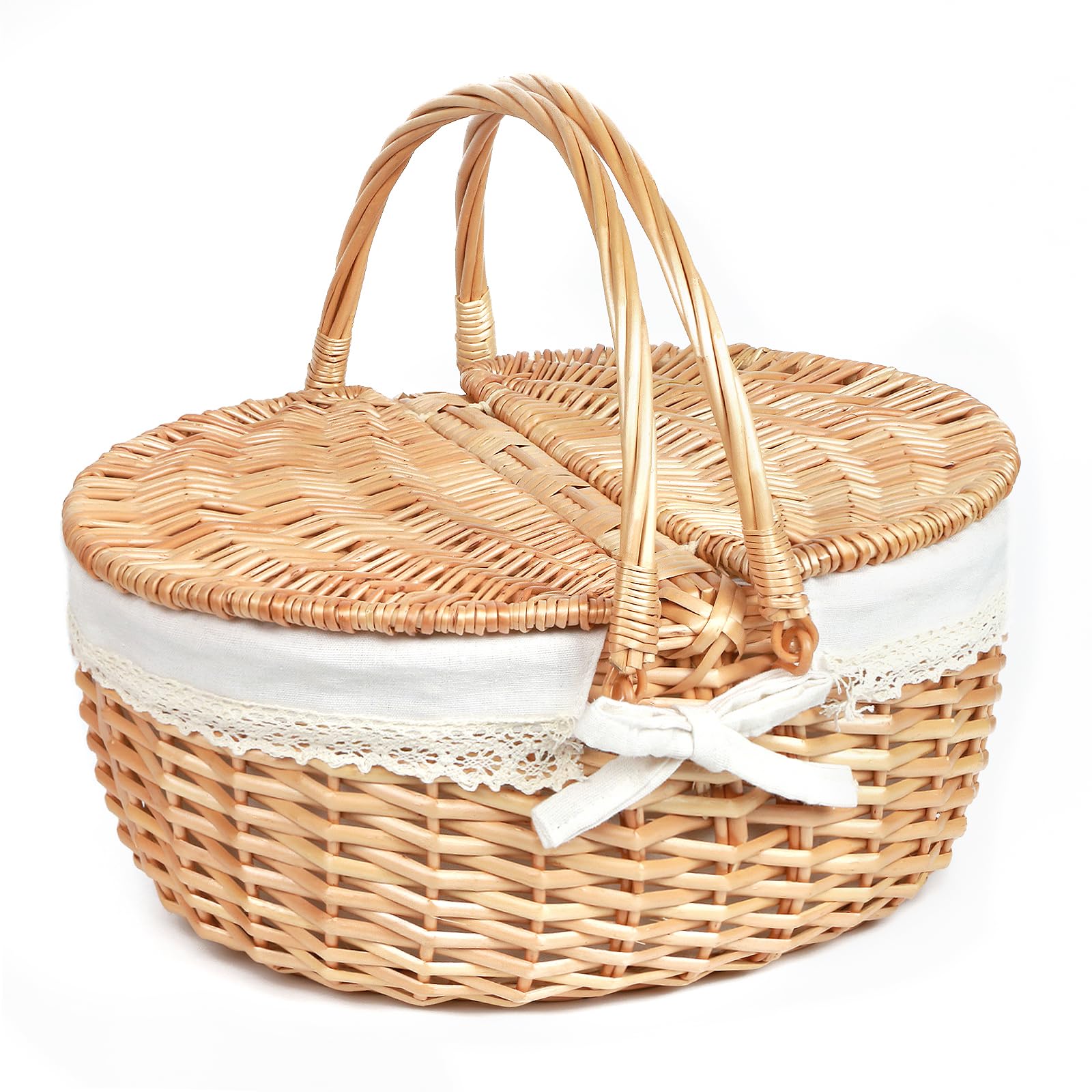 Photo 1 of Hap Tim Wicker Picnic Basket for 2 with Lid - Unique Gifts Ideas for Couple, Engagement, Wedding, Bridal Shower, Family, Christmas - White Elephant Gifts for Adults(Y2408-B1)