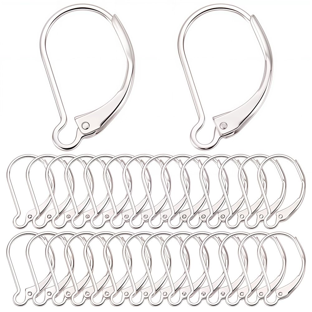 SUNNYCLUE 1 Box 40Pcs 925 Sterling Silver Plated Leverback Earring Findings Lever Back Earring Hooks French Lever Back Earwire Leverbacks for Jewellery Making Accessories DIY Dangle Earrings Supplies