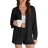 Ekouaer 2 Piece Sets for Women Lounge Sets Button Down Matching Shorts Sets with Pockets Swiss Dot Outfits