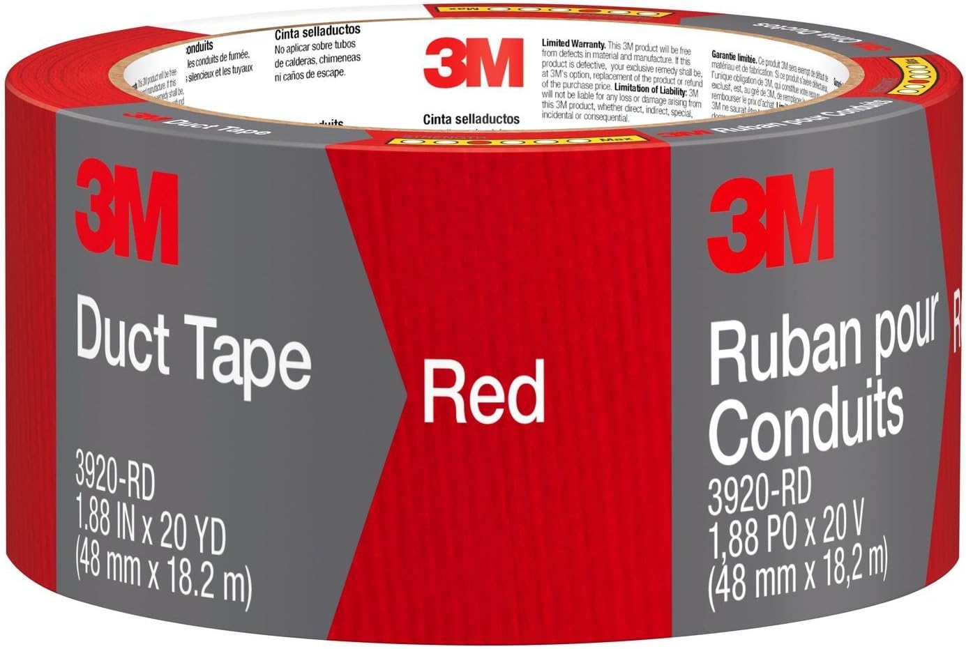 3M Red Duct Tape, 1.88 in x 20 yd (48 mm x 18.2 m), 1 Roll (3920RD