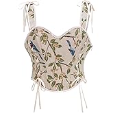 CONCINEROS Women's Summer Vintage Floral Renaissance Corset Top for Women Y2k Tops Sleeveless Drawstring Crop Top