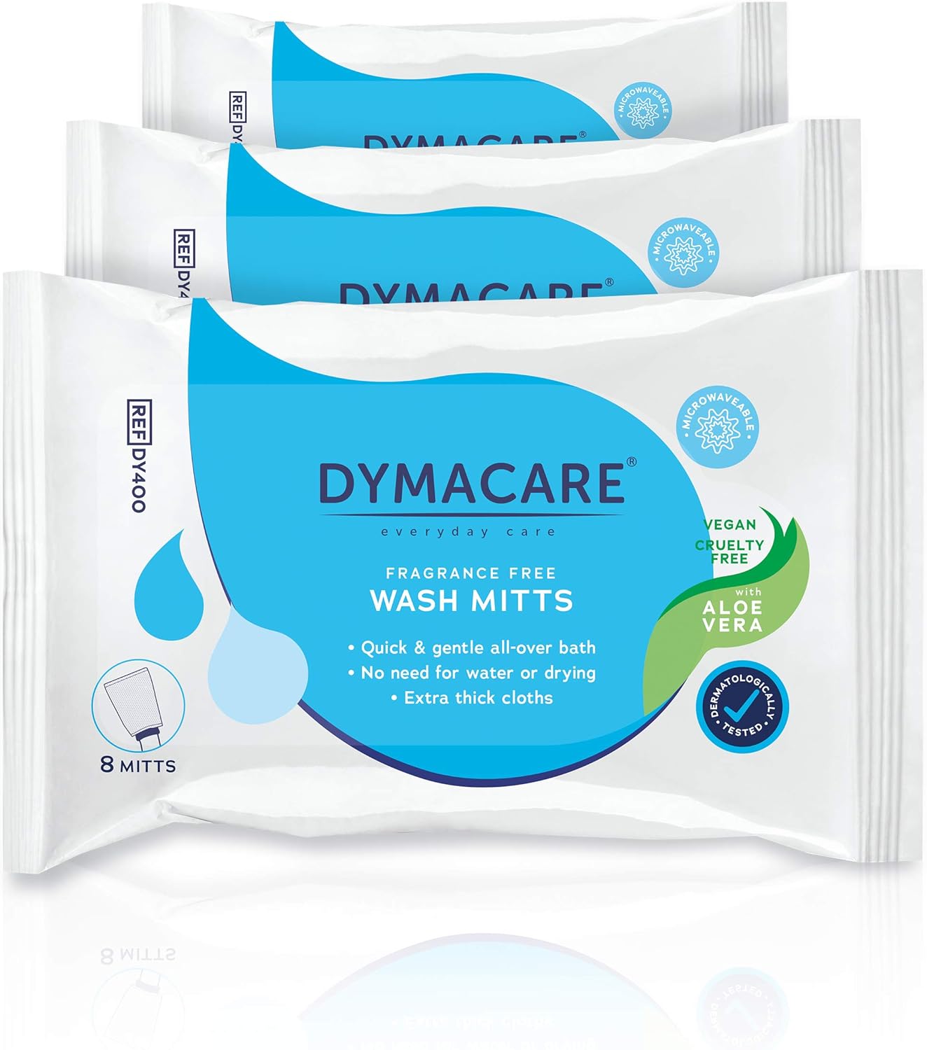 DYMACARE FragranceFree Wash Mitts Rinse Free Microwaveable Adult Bed