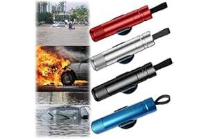 Yeria 4 Packs SafeHammer Window Breaker Seatbelt Cutter, 2025 Upgraded Safe Hammer Glass Breaker Under Water, Car Emergency 2-in-1 Escape Tool with Base (Red & Balck & Silver & Blue)