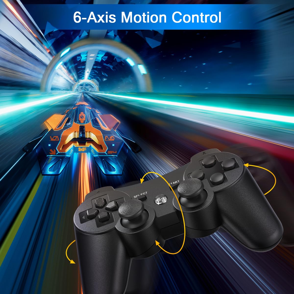 Yinjie 2 Pack Wireless Controller for PS3, Compatible with Playstation 3, with 2 Charging Cables - Black