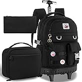 CCJPX Rolling Backpack for Girls Women, 21 inch Roller Wheels School Bookbag, Wheeled Suitcase Backpacks with Lunch Bag for Teen - Black