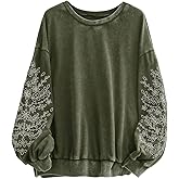 SOLY HUX Women's Plus Size Acid Wash Sweatshirt Graphic Embroidered Vintage Long Sleeve Pullover Tops Casual Streetwear