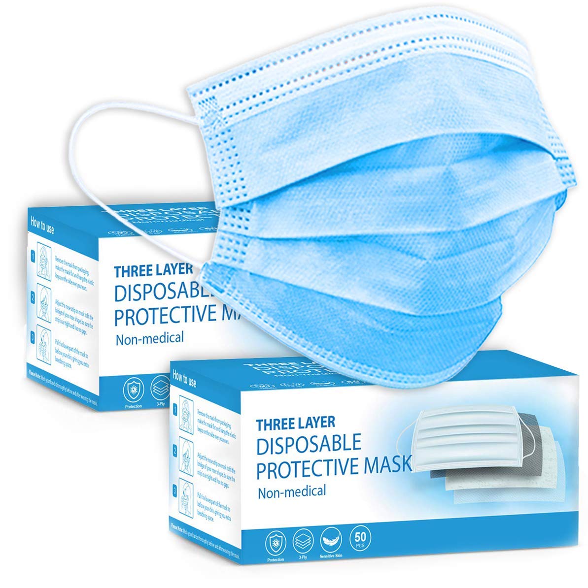 FARIL 100 PCS 3-Layer Protective Disposable Face_Masks, Breathable Face_Mask with strong Elastic Ear loops - UK Seller