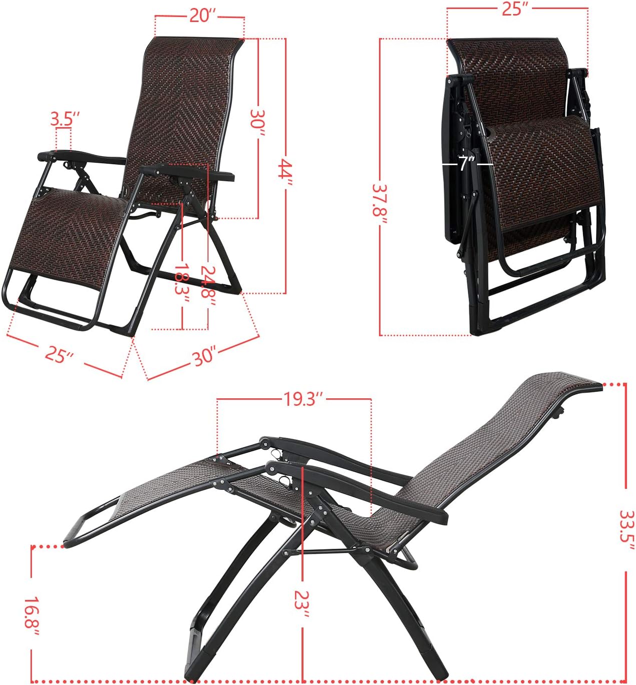 Ulax Furniture Indoor Outdoor Rattan Wicker Zero Gravity Folding