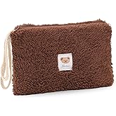 Milnnie Cute Plush Makeup Bag with Bear Icon – Portable Large Capacity Cosmetic Pouch for Travel, Soft Fluffy Storage Bag for Women, Perfect for Organizing Makeup and Toiletries (Brown)