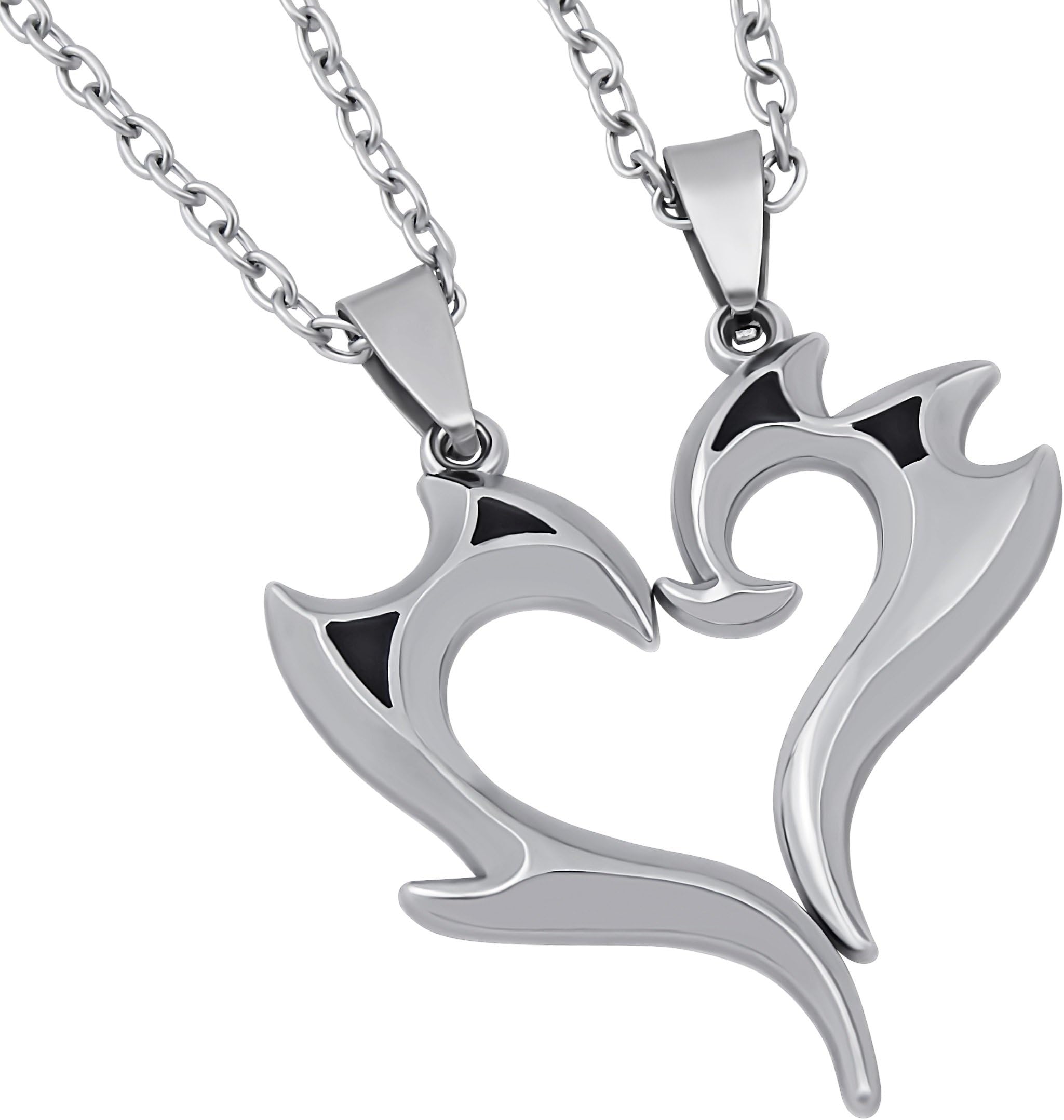 Veuer 2 chains necklace for couples, partner heart, stainless steel, women's, jewellery for men, gift for Christmas, for husband, wife, boyfriend, girlfriend, men and women, couple chains