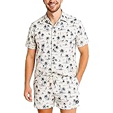 CANADA WEATHER GEAR Mens Beach Outfit Set - 2 Piece Short Sleeve Button Down Hawaiian Shirt for Men and Mens Swim Shorts Set