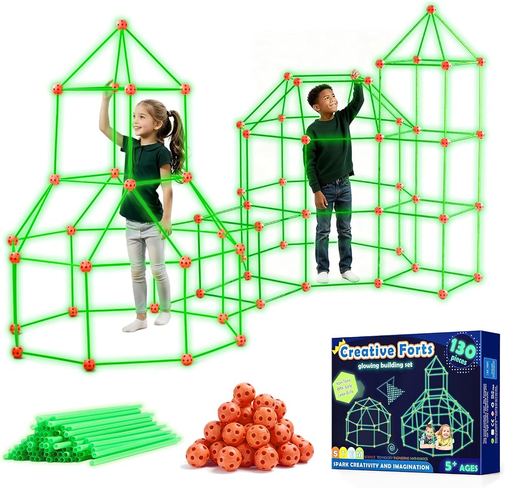 Tiny Land Glow Fort Building Kit for Kids 86 Rods 44 Balls Glow in the Dark
