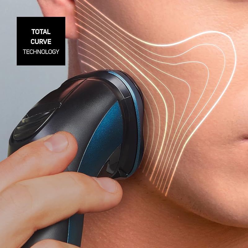 3 Side Shave IPX7 - Barbeador elétrico, sem fios, seco ou húmido, autonomia de 45 minutos, cortador de aparadores, Total Curve Technology, carregamento USB, ergonómico, lâminas em aço inoxidável