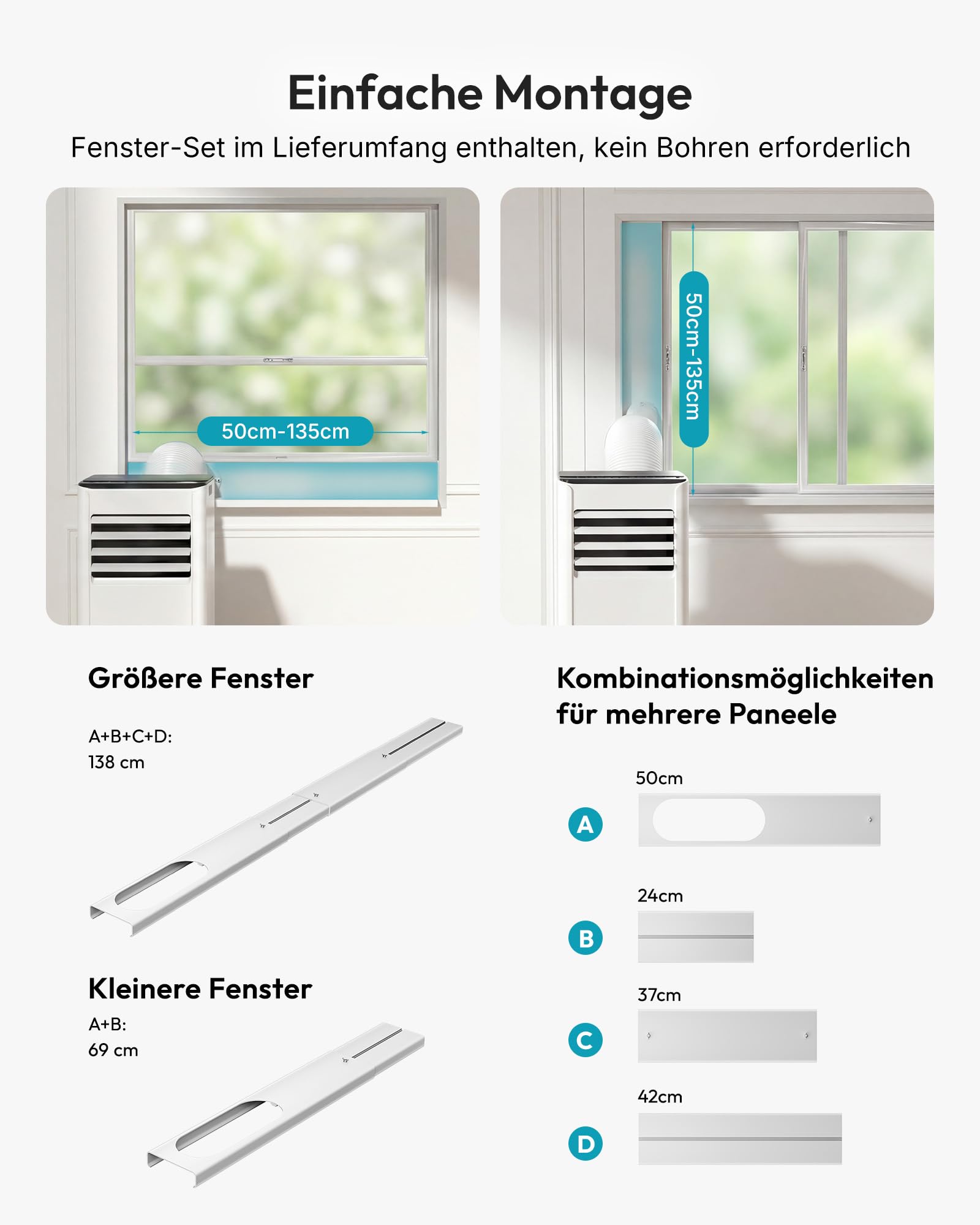 Mobile Klimaanlage 9000 BTU mit Abluftschlauch | 4-in-1 Mobiles Klimagerät | Leiser Betrieb | Digitaldisplay + Fernbedienung | Fenster-Installationsset | 24h-Timer | Für Räume bis 25 m² 3