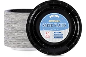 Tyzarglef Disposable Paper Plates Black, 50 Count 7” Dessert Cake Plates Bulk for Party Supplies, Colored and Sturdy Party Plates for Birthday, Halloween, Retirement Party Supplies